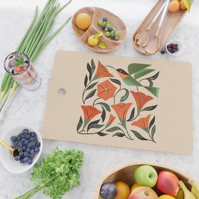 Hummingbird and Trumpet Flowers Cutting Board Gallery Image 2
