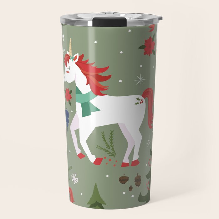 Christmas Winter Unicorn Pattern Travel Mug Gallery Image 1
