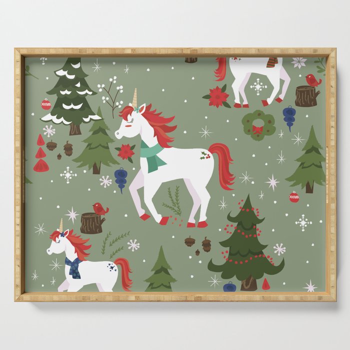 Christmas Winter Unicorn Pattern Serving Tray Gallery Image 1