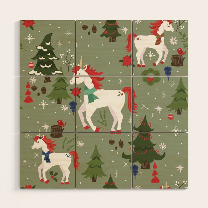 Christmas Winter Unicorn Pattern Wood Wall Art Gallery Image 1