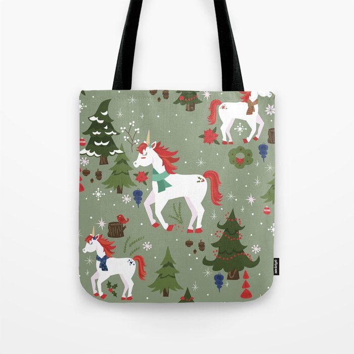 Christmas Winter Unicorn Pattern Tote Bag Gallery Image 1