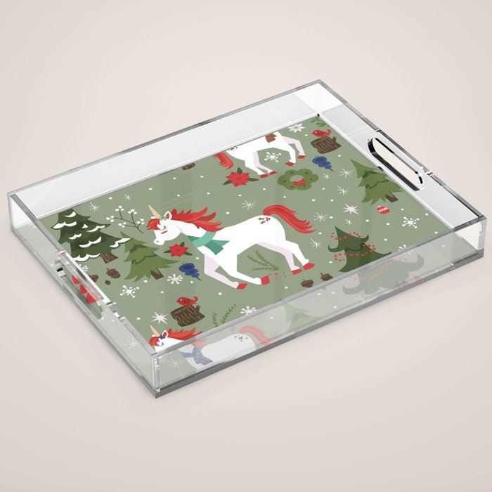 Christmas Winter Unicorn Pattern Acrylic Tray Gallery Image 1