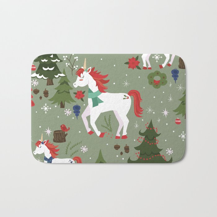 Christmas Winter Unicorn Pattern Bath Mat Gallery Image 1
