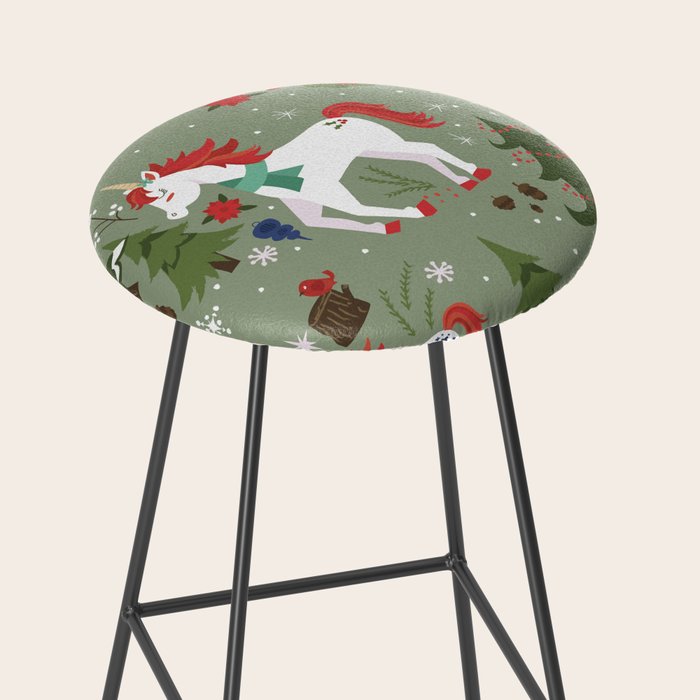 Christmas Winter Unicorn Pattern Stool Gallery Image 2