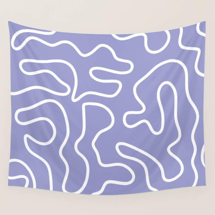 Squiggle Maze Minimalist Abstract Pattern in Light Periwinkle Purple Wall Tapestry Gallery Image 4