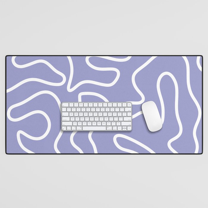 Squiggle Maze Minimalist Abstract Pattern in Light Periwinkle Purple Desk Mat Gallery Image 1