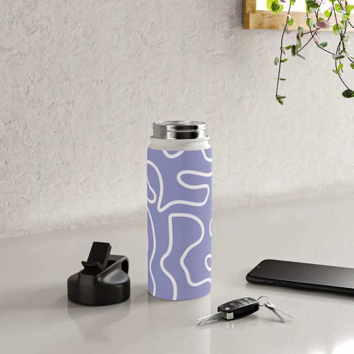 Squiggle Maze Minimalist Abstract Pattern in Light Periwinkle Purple Water Bottle Gallery Image 4