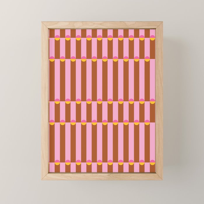 Pink And Brown vertical stripes with dots Mini Art Print Gallery Image 1