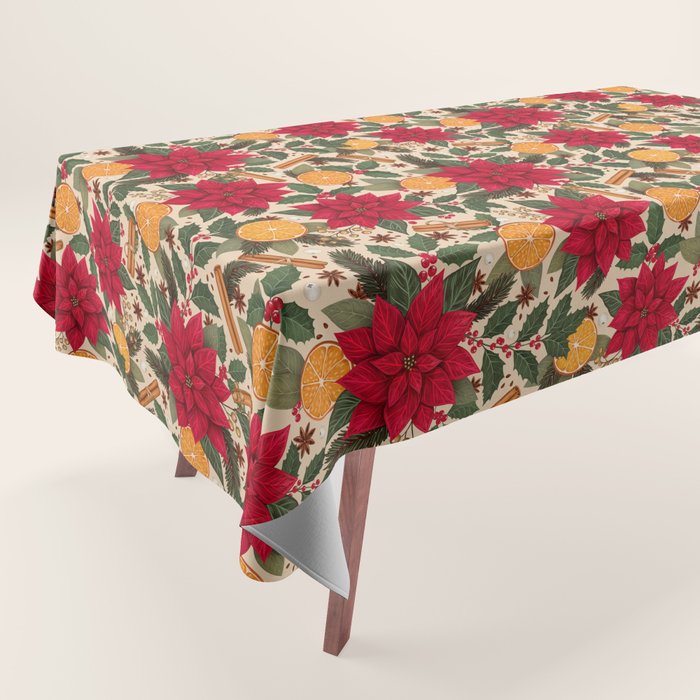 Poinsettia Flowers and Spices Tablecloth Gallery Image 1