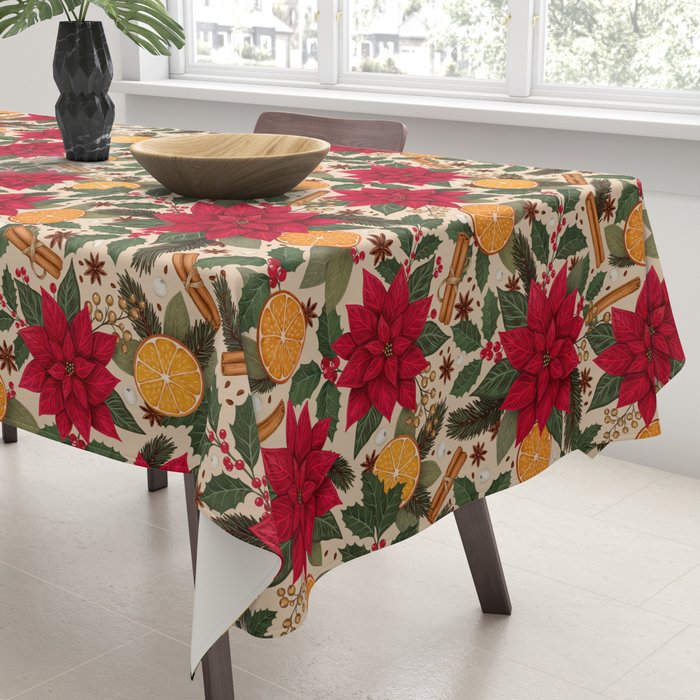 Poinsettia Flowers and Spices Tablecloth Gallery Image 3