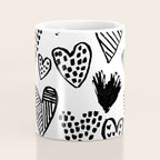 Hearts black and white hand drawn minimal love valentines day pattern gifts decor Coffee Mug Gallery Image 4