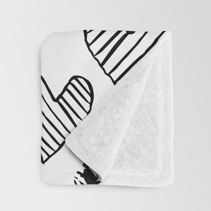 Hearts black and white hand drawn minimal love valentines day pattern gifts decor Throw Blanket Gallery Image 3