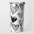 Hearts black and white hand drawn minimal love valentines day pattern gifts decor Travel Mug Gallery Image 2