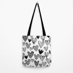 Hearts black and white hand drawn minimal love valentines day pattern gifts decor Tote Bag Gallery Image 2
