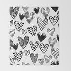 Hearts black and white hand drawn minimal love valentines day pattern gifts decor Throw Blanket Gallery Image 2