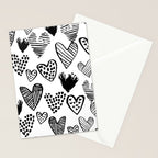 Hearts black and white hand drawn minimal love valentines day pattern gifts decor Stationery Card Gallery Image 2