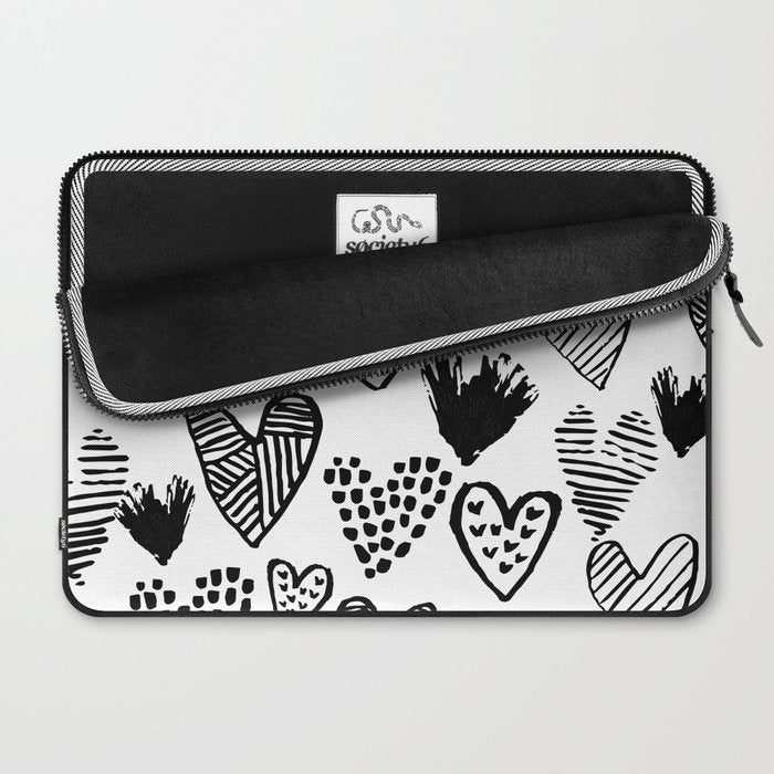 Hearts black and white hand drawn minimal love valentines day pattern gifts decor Laptop Sleeve Gallery Image 2