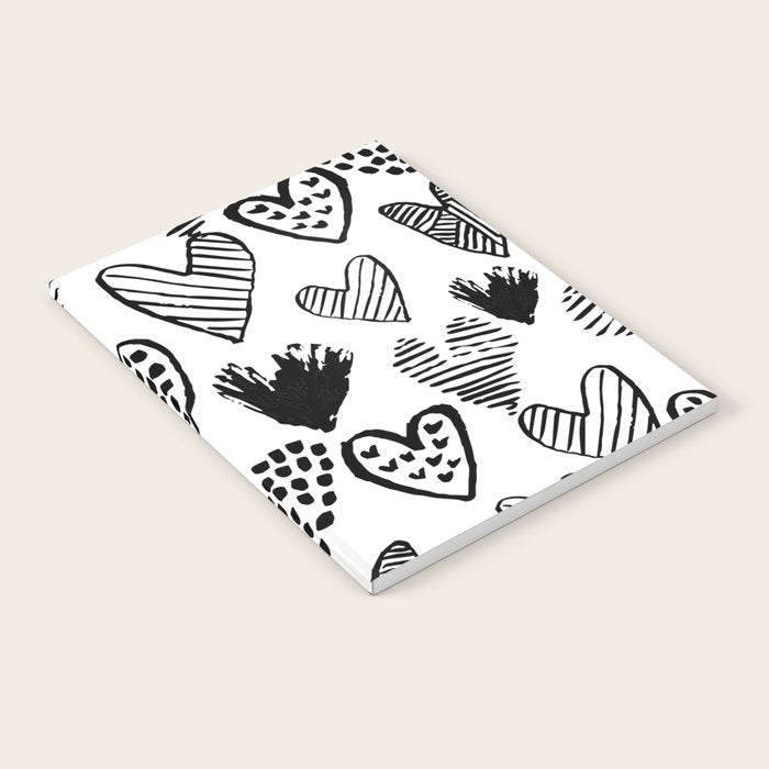 Hearts black and white hand drawn minimal love valentines day pattern gifts decor Notebook Gallery Image 2