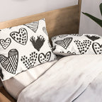 Hearts black and white hand drawn minimal love valentines day pattern gifts decor Pillow Sham Gallery Image 2