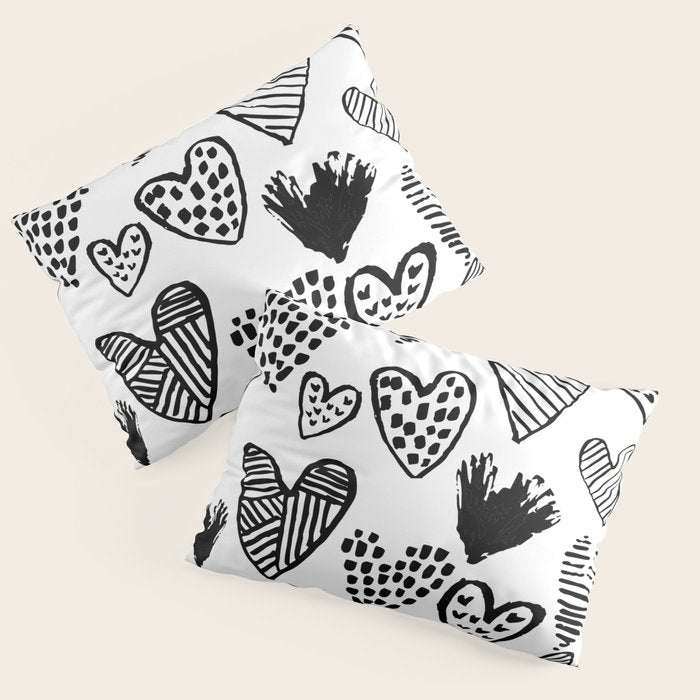 Hearts black and white hand drawn minimal love valentines day pattern gifts decor Pillow Sham Gallery Image 1