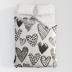 Hearts black and white hand drawn minimal love valentines day pattern gifts decor Comforter Gallery Image 6