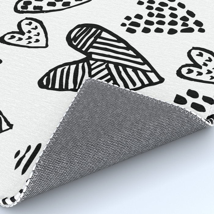 Hearts black and white hand drawn minimal love valentines day pattern gifts decor Rug Gallery Image 4
