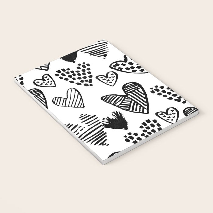 Hearts black and white hand drawn minimal love valentines day pattern gifts decor Notebook Gallery Image 3