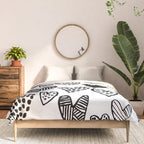 Hearts black and white hand drawn minimal love valentines day pattern gifts decor Comforter Gallery Image 3