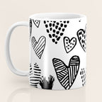 Hearts black and white hand drawn minimal love valentines day pattern gifts decor Coffee Mug Gallery Image 3