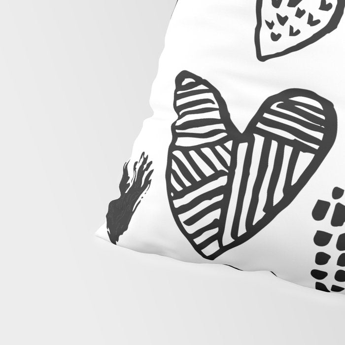 Hearts black and white hand drawn minimal love valentines day pattern gifts decor Pillow Sham Gallery Image 4