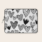 Hearts black and white hand drawn minimal love valentines day pattern gifts decor Laptop Sleeve Gallery Image 1