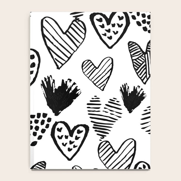 Hearts black and white hand drawn minimal love valentines day pattern gifts decor Notebook Gallery Image 4