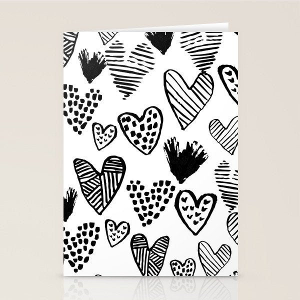 Hearts black and white hand drawn minimal love valentines day pattern gifts decor Stationery Card Gallery Image 2