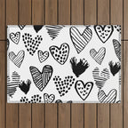 Hearts black and white hand drawn minimal love valentines day pattern gifts decor Outdoor Rug Gallery Image 1