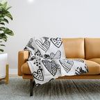 Hearts black and white hand drawn minimal love valentines day pattern gifts decor Throw Blanket Gallery Image 1