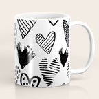 Hearts black and white hand drawn minimal love valentines day pattern gifts decor Coffee Mug Gallery Image 1