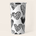 Hearts black and white hand drawn minimal love valentines day pattern gifts decor Travel Mug Gallery Image 1