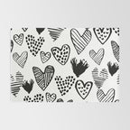 Hearts black and white hand drawn minimal love valentines day pattern gifts decor Rug Gallery Image 2