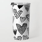 Hearts black and white hand drawn minimal love valentines day pattern gifts decor Travel Mug Gallery Image 3