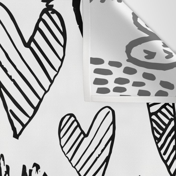 Hearts black and white hand drawn minimal love valentines day pattern gifts decor Wall Tapestry Gallery Image 3