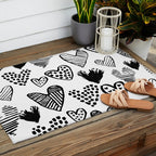 Hearts black and white hand drawn minimal love valentines day pattern gifts decor Outdoor Rug Gallery Image 2