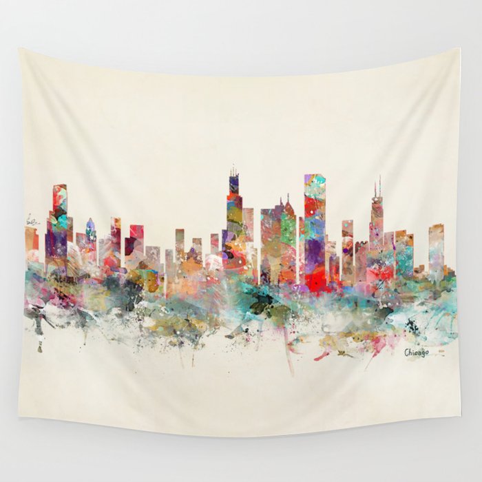chicago illinois skyline Wall Tapestry Gallery Image 1