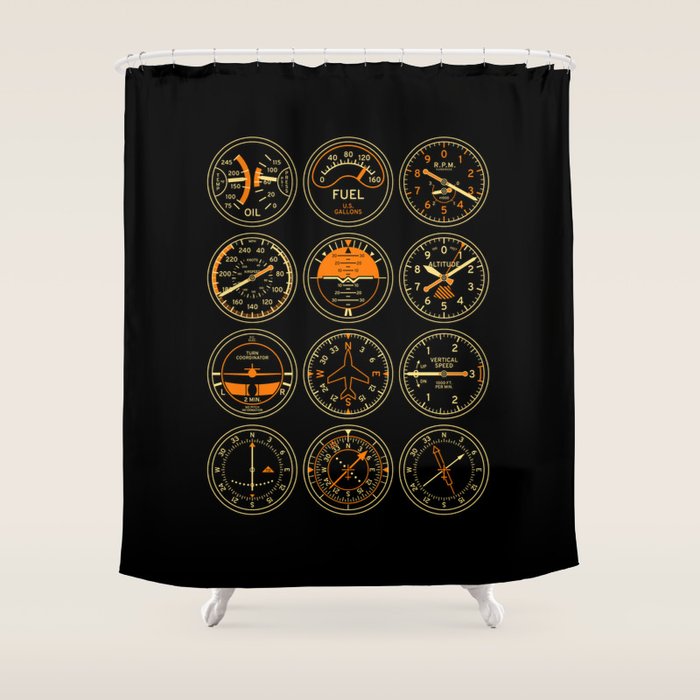 Aircraft Flight Instruments - Full Black Shower Curtain Gallery Image 1