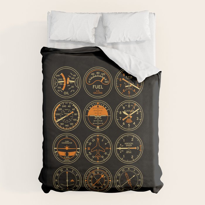 Aircraft Flight Instruments - Full Black Duvet Cover Gallery Image 6