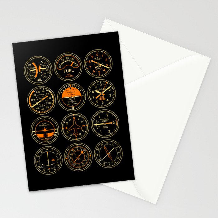 Aircraft Flight Instruments - Full Black Stationery Card Gallery Image 2