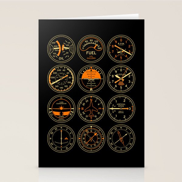 Aircraft Flight Instruments - Full Black Stationery Card Gallery Image 2