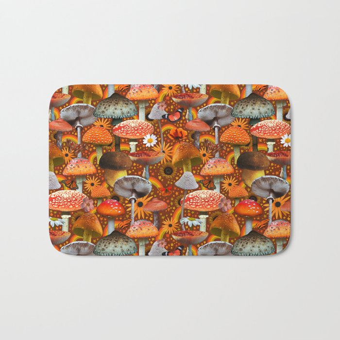 Mushroom Collage Print in Orange Bath Mat Gallery Image 1