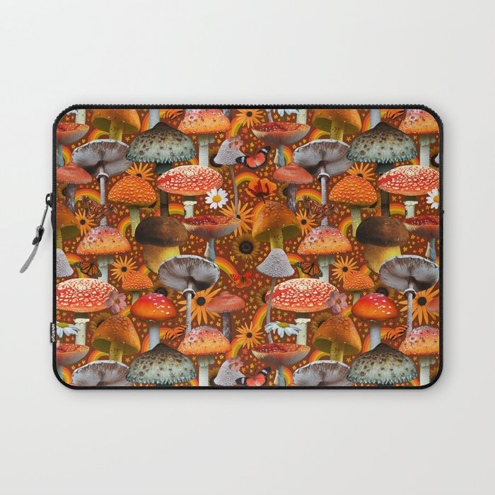 Mushroom Collage Print in Orange Laptop Sleeve Gallery Image 1