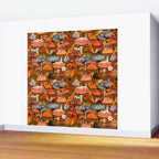 Mushroom Collage Print in Orange Wall Mural Gallery Image 2