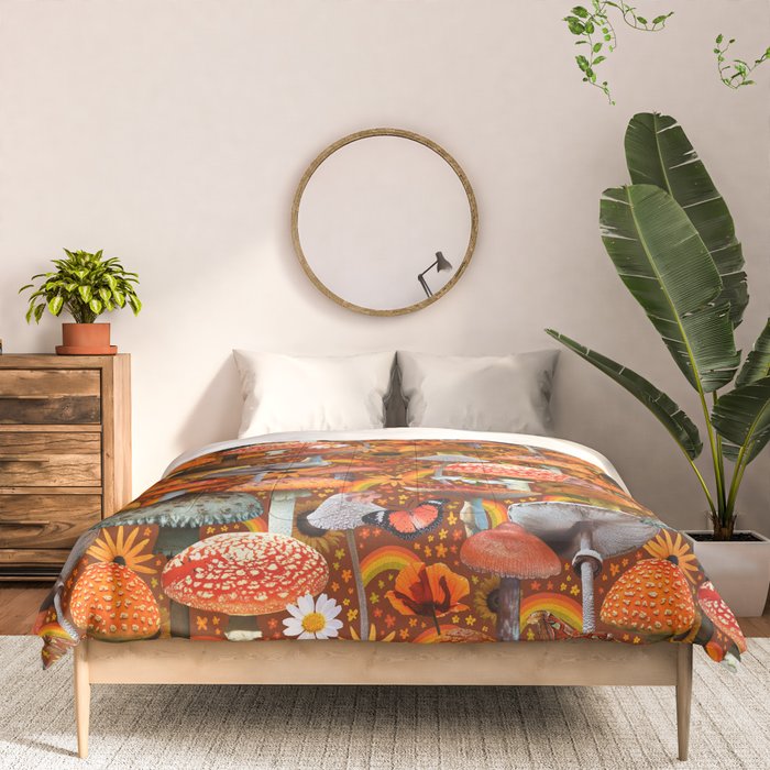 Mushroom Collage Print in Orange Comforter Gallery Image 3
